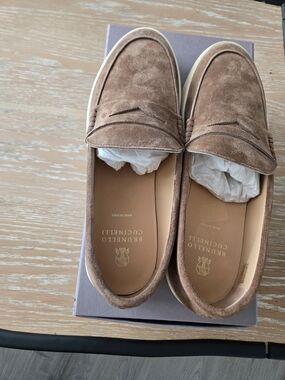 Brunello Cucinelli Men's Tan Suede Penny Loafers
